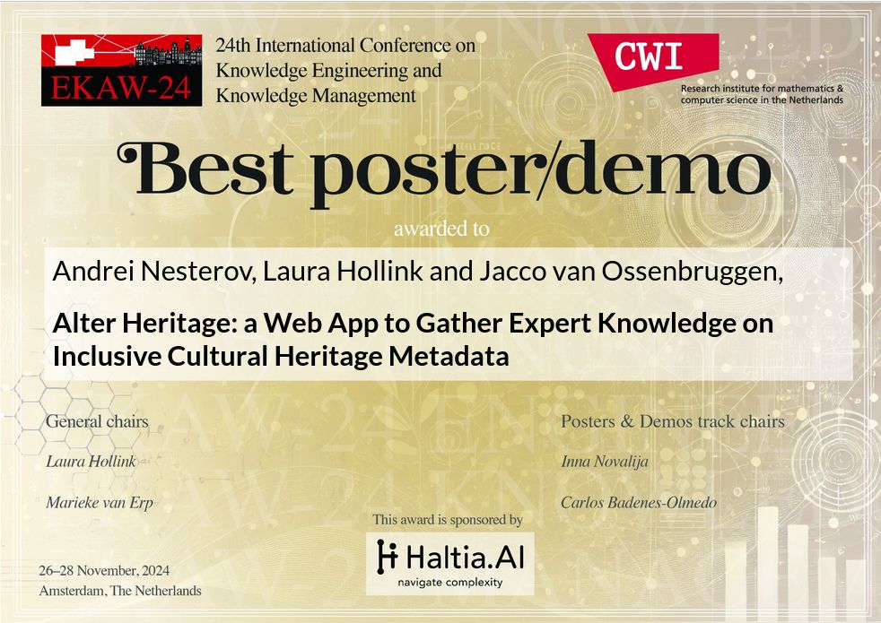 Best Poster/Demo Award Certificate