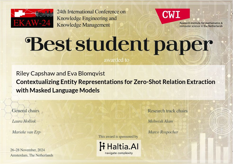 Best Student Paper Award Certificate